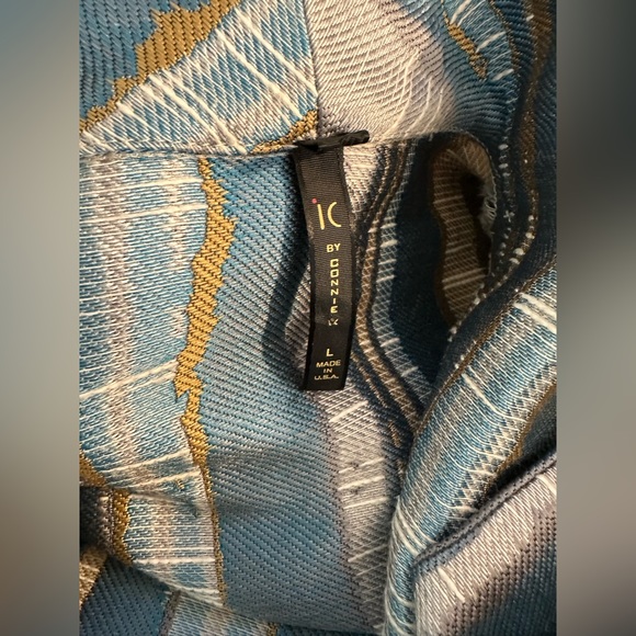 IC by CONNIE K Jacket Coat Metallic Striped Tapestry Blazer Blue Golden Yellow - Picture 7 of 9